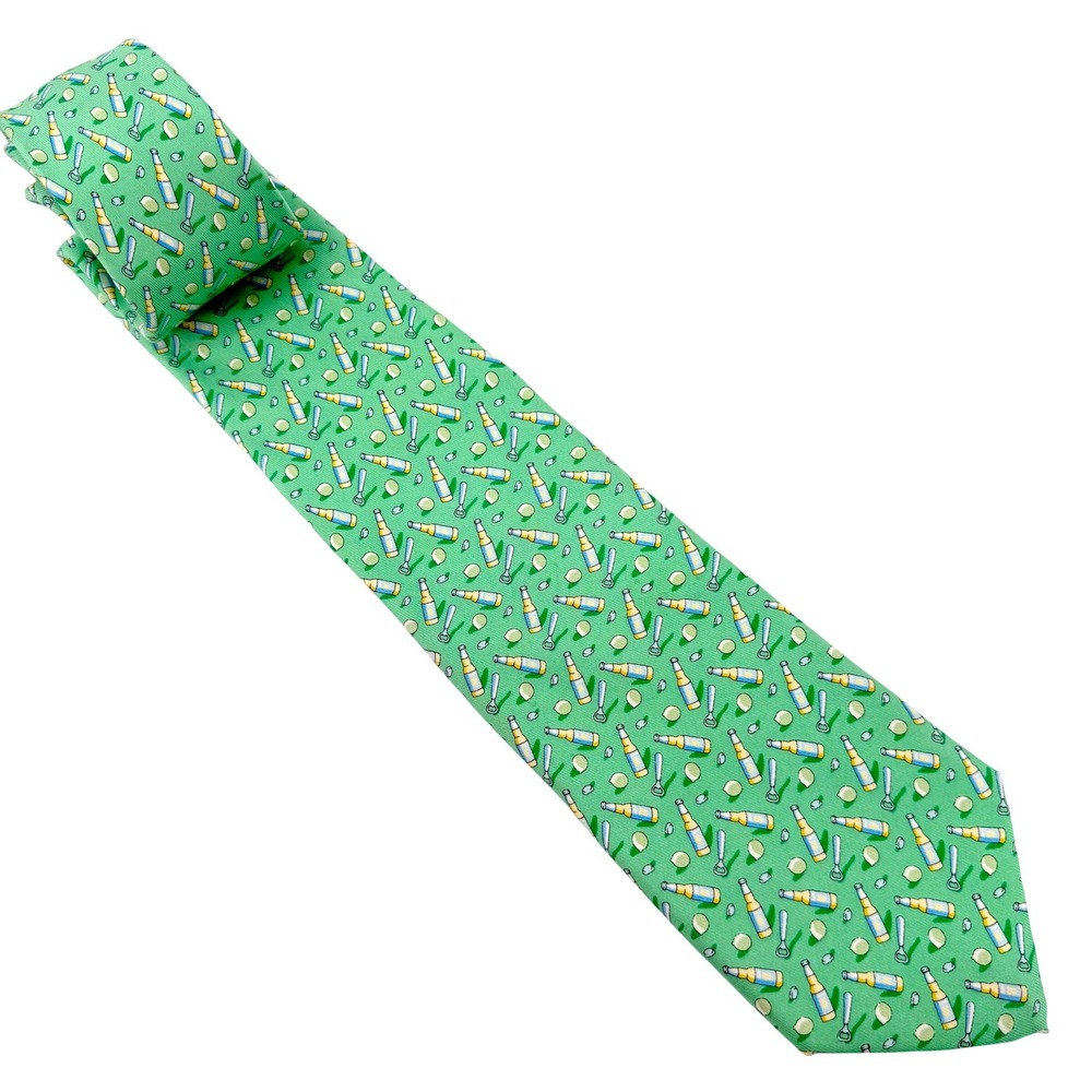 Vineyard Vines Silk Tie Men Green Beer Bottle Lime Novelty Print USA Hand Made
